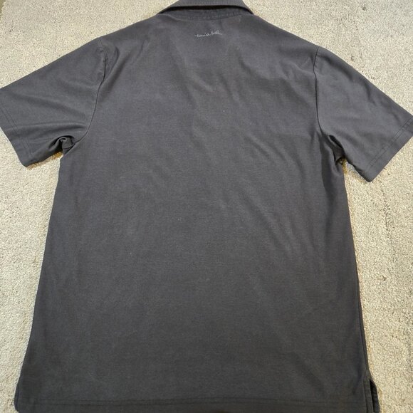 Travis Mathew Mens Polo Shirt Size L Black W Gray Stripe SS Button Front - Picture 4 of 10